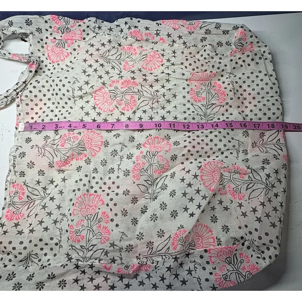 FREE PEOPLE Women Reusable Tote Bag Floral Polka Dot Sz L Cream Pink HB-32